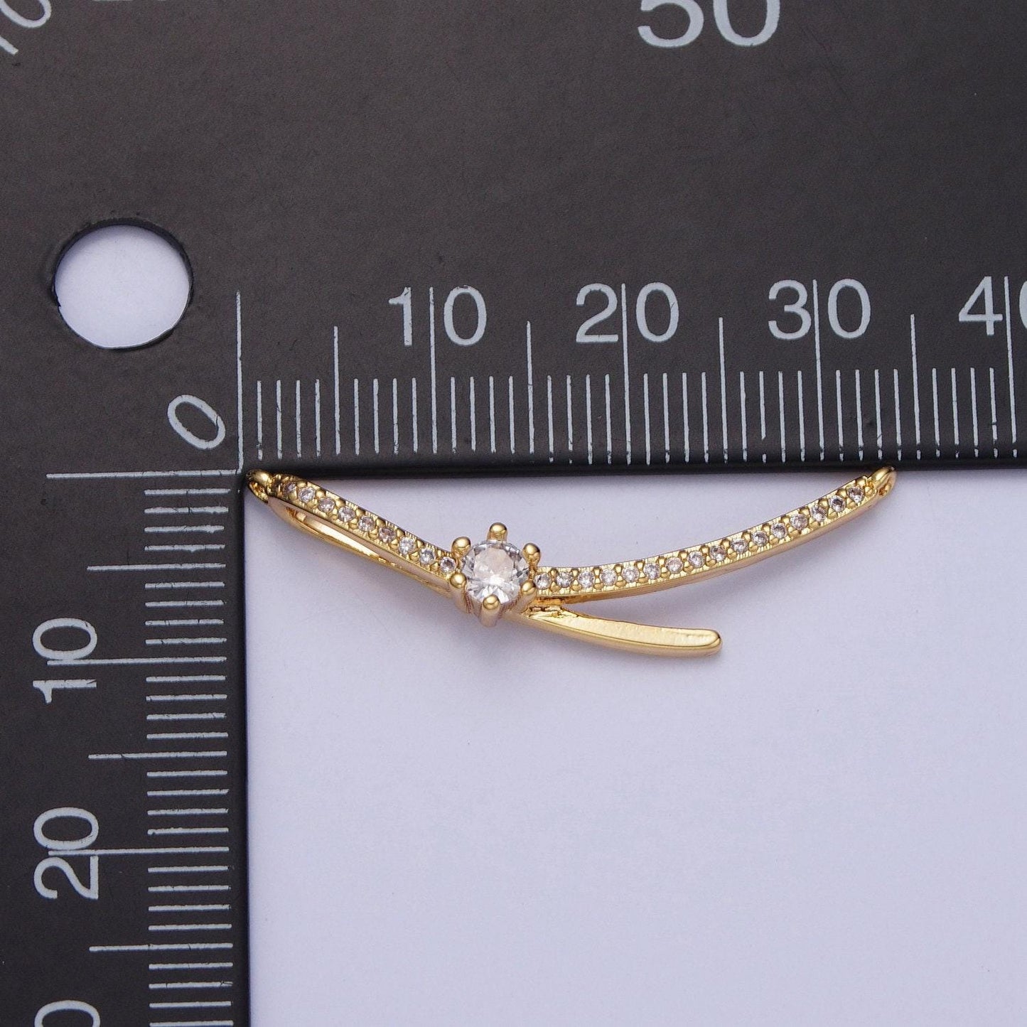 Gold micro paved cz round cubic zirconia link geometric connector | f680