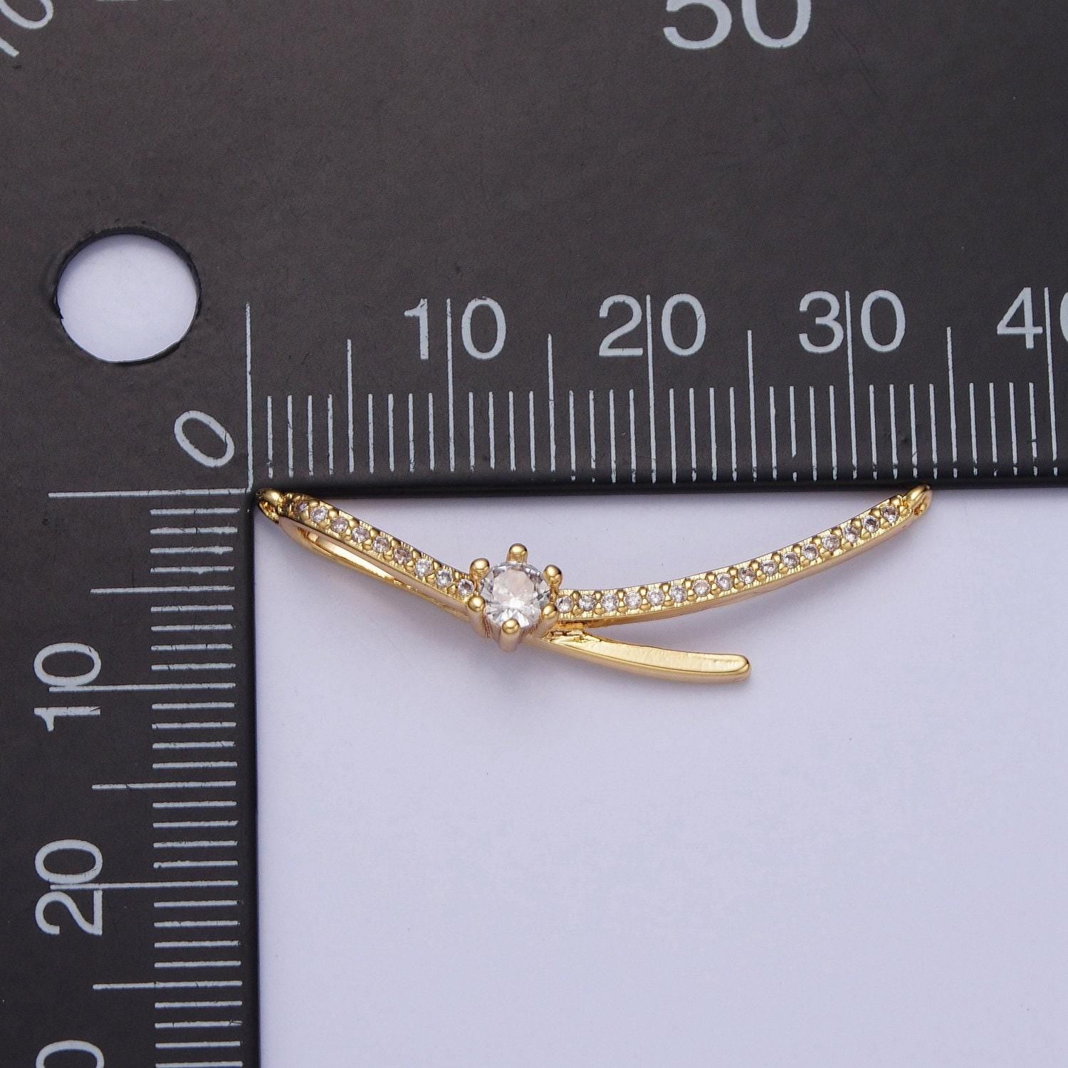 Gold micro paved cz round cubic zirconia link geometric connector | f680