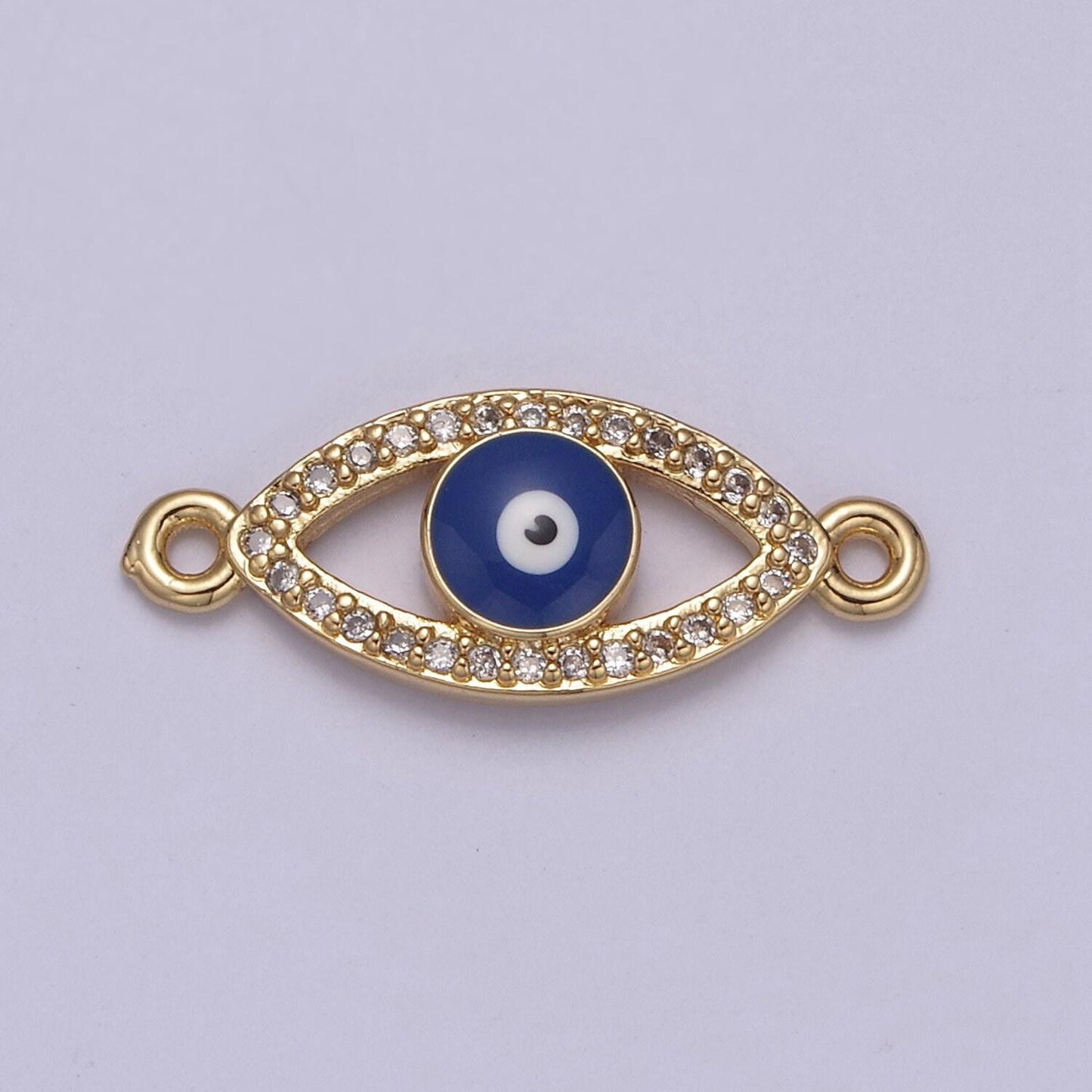 Gold evil eye charm with two holes, bracelet charms, micro pave eye charm connector link connector cz jewelry | f-676