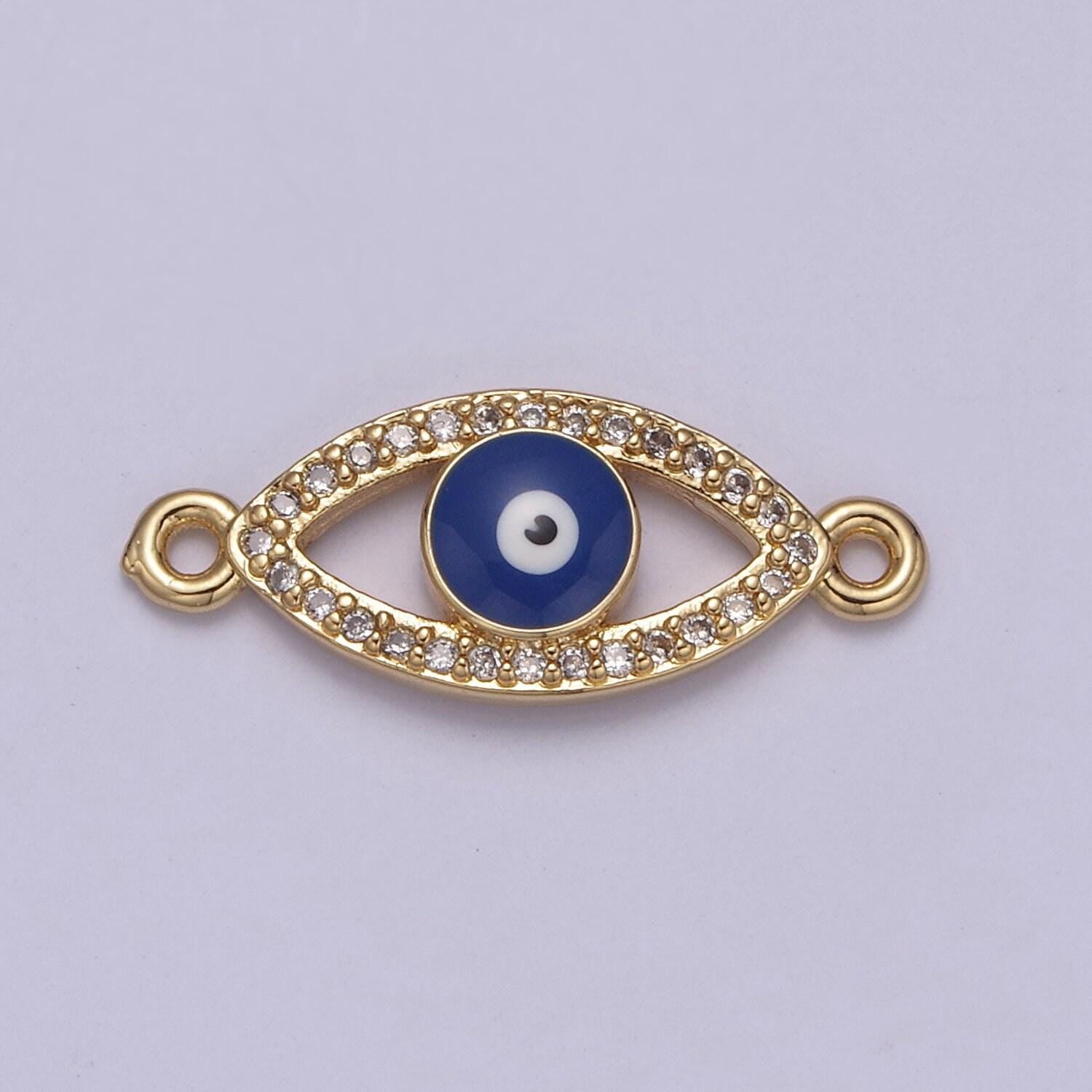 Gold evil eye charm with two holes, bracelet charms, micro pave eye charm connector link connector cz jewelry | f-676