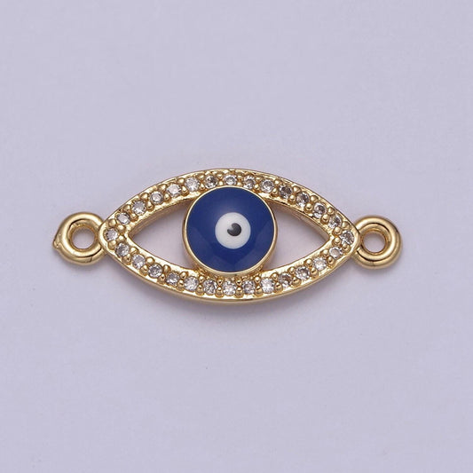 Gold evil eye charm with two holes, bracelet charms, micro pave eye charm connector link connector cz jewelry | f-676