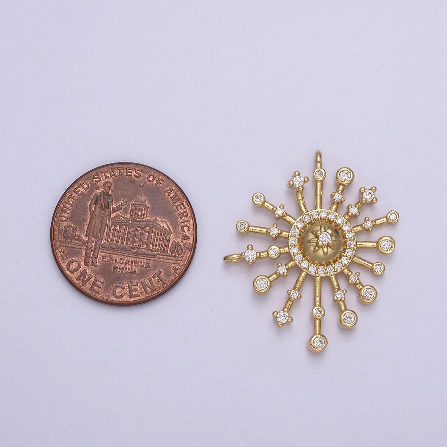 Gold star burst charm connector for necklace bracelet component celestial jewelry making two hole charm | f-660