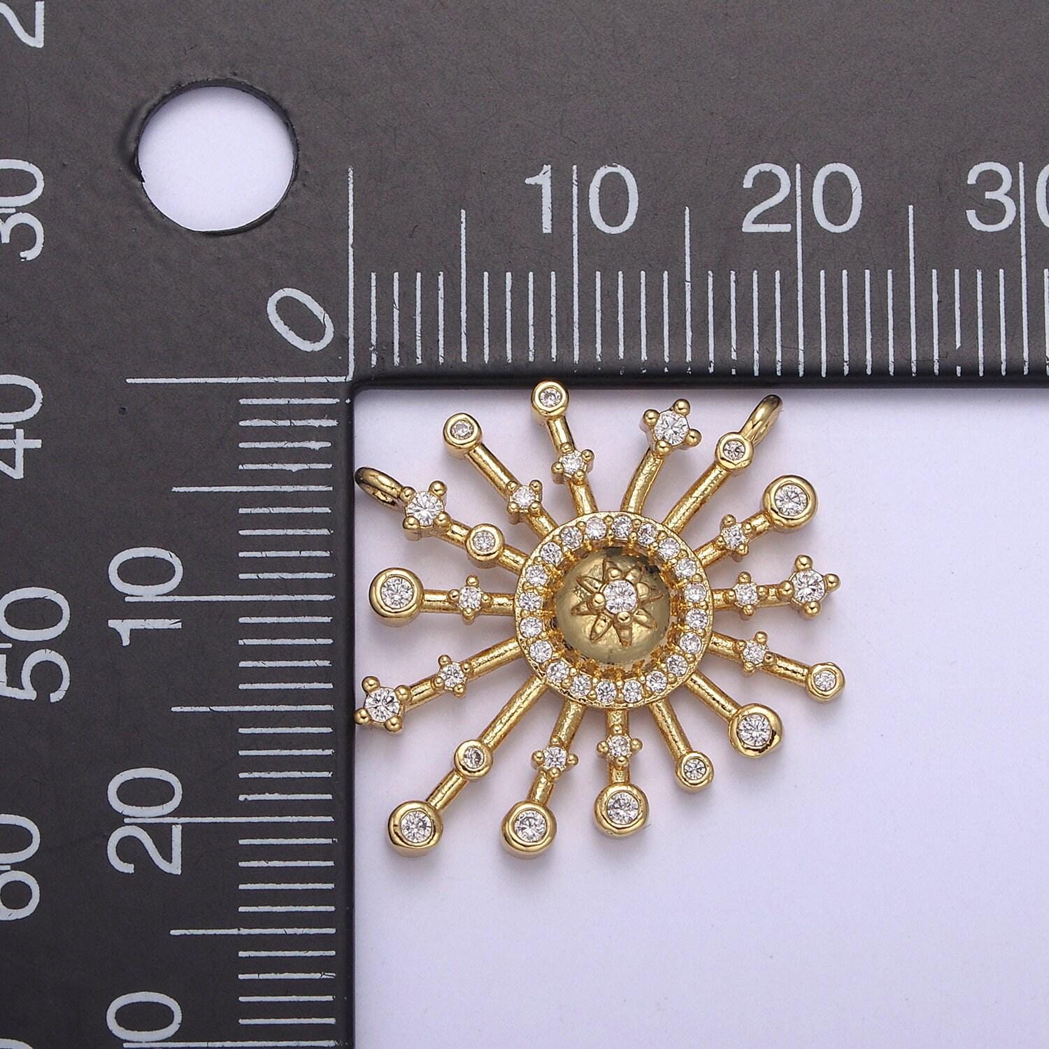 Gold star burst charm connector for necklace bracelet component celestial jewelry making two hole charm | f-660