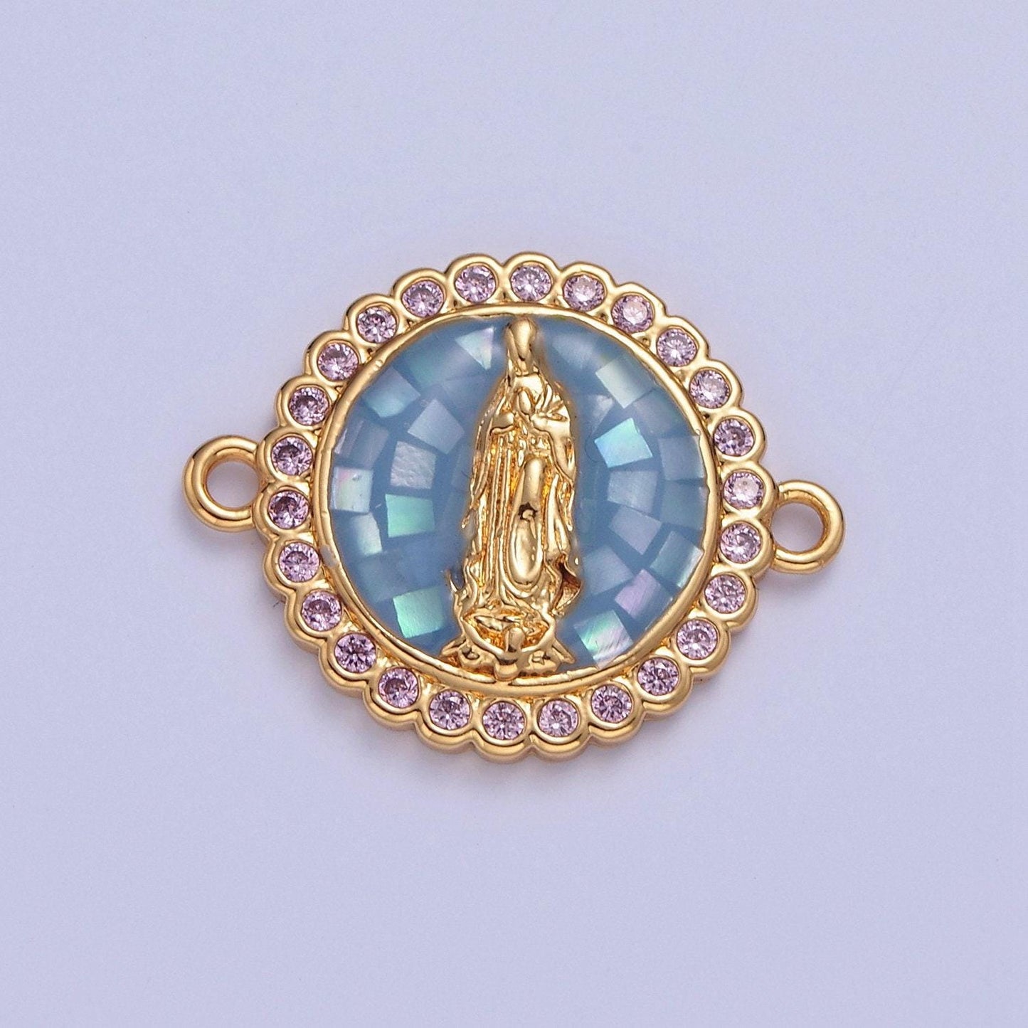 24k gold filled micro pave cz lady guadalupe cathedral stained-window design charm connector, cz pave virgin mary charm | f-651~ f-654