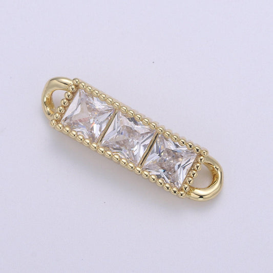 14k gold cz paved connectors, charm cubic micro paved, rows of diamond cut cz jewelry craft supply, diy bracelet & neckalace,cogf-643