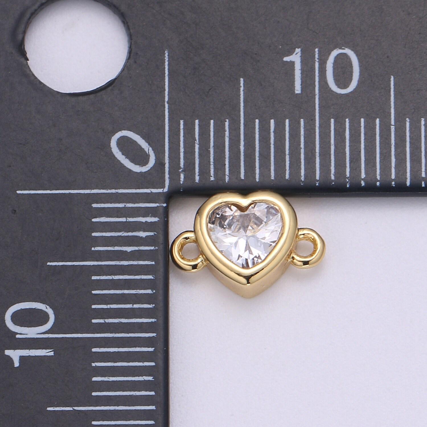 14k gold clear solitaire cz heart charm connector micro pave cz love bracelet link connector for bracelet necklace supply diy jewelry f600