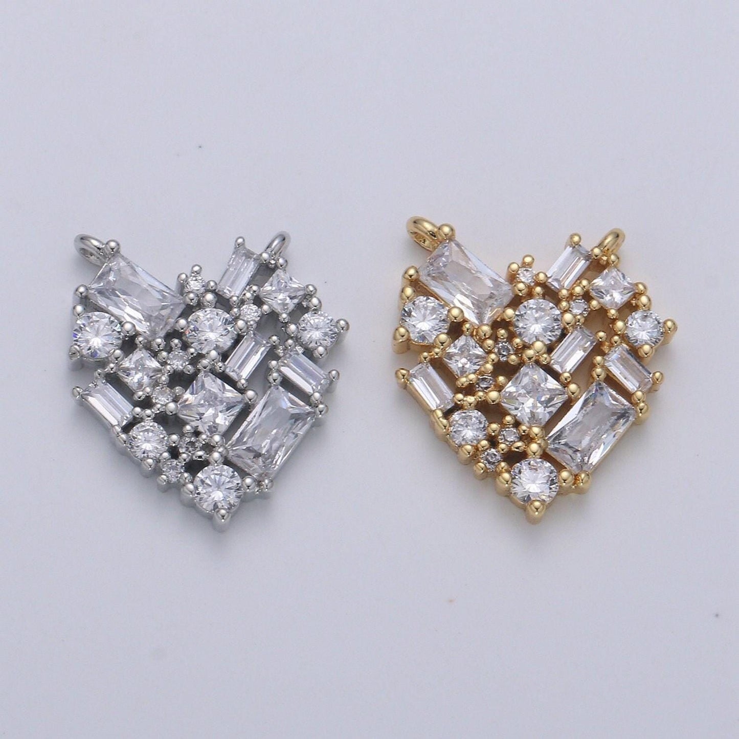 24k gold heart connector - baguette link connector- cubic love charm connector- for necklace bracelet component, cogf-640
