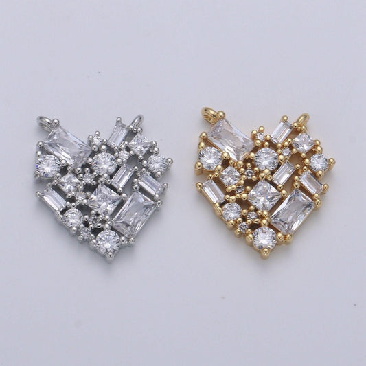 24k gold heart connector - baguette link connector- cubic love charm connector- for necklace bracelet component, cogf-640