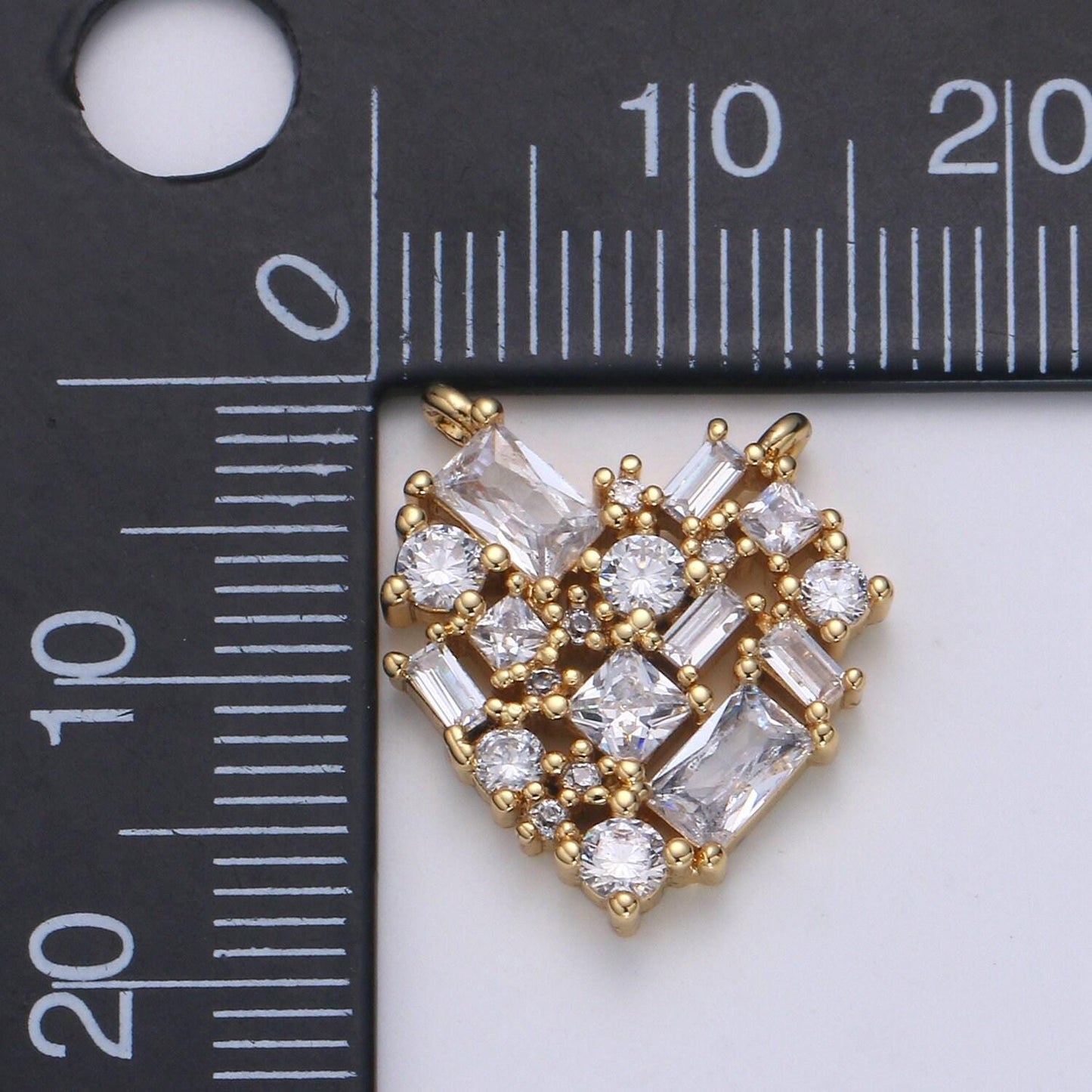 24k gold heart connector - baguette link connector- cubic love charm connector- for necklace bracelet component, cogf-640