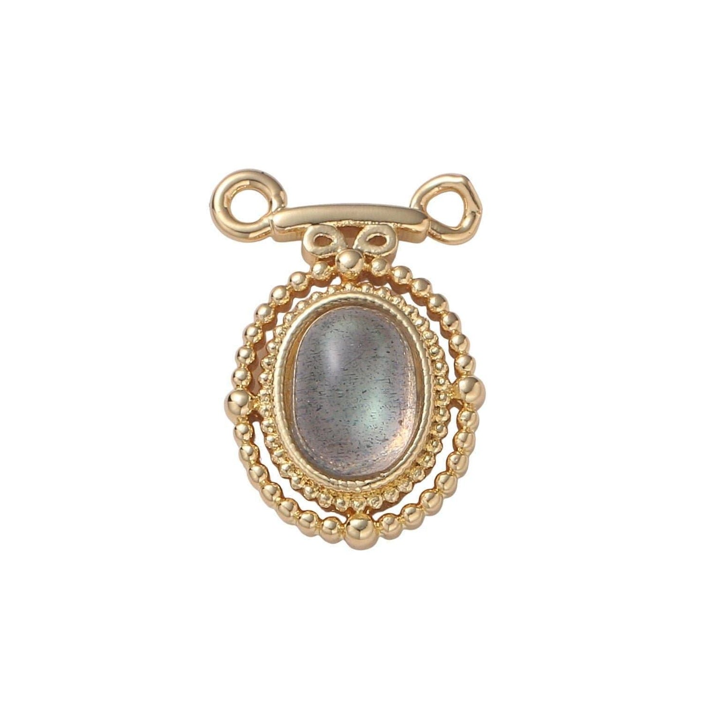 Gold oval moonstone solitaire charm connector oval necklace chain link connector for necklace supply diy jewelry cogf 638