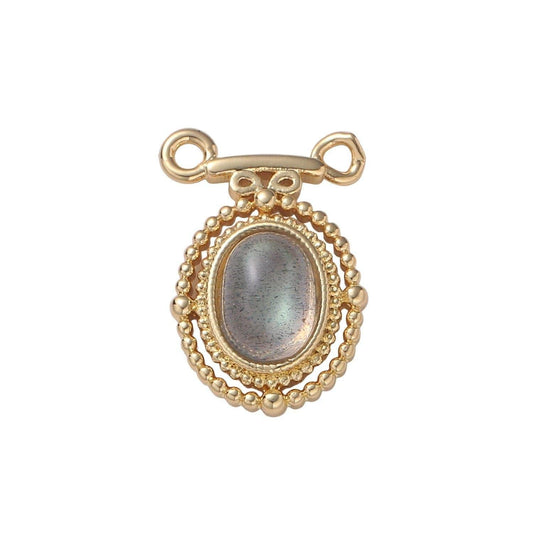 Gold oval moonstone solitaire charm connector oval necklace chain link connector for necklace supply diy jewelry cogf 638