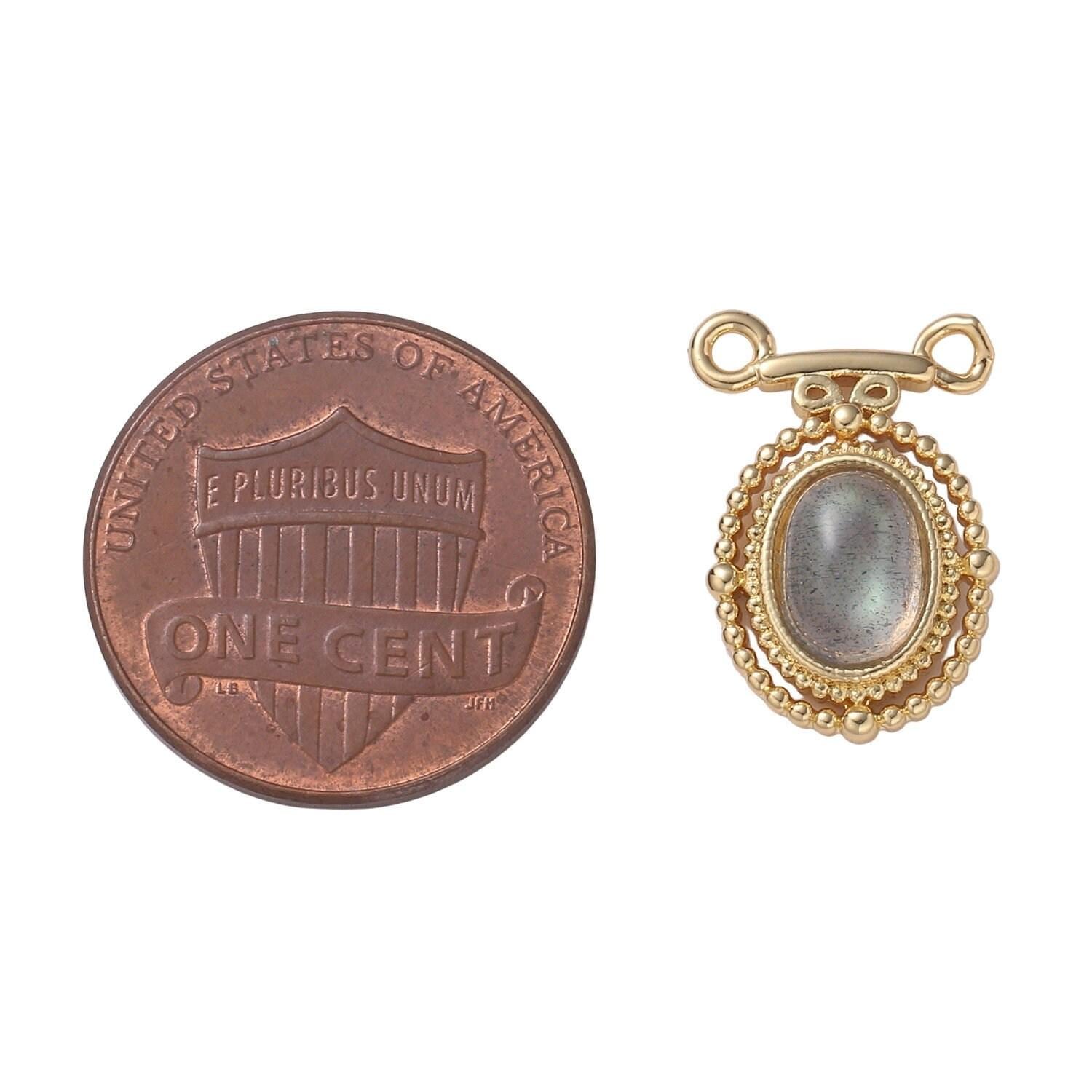 Gold oval moonstone solitaire charm connector oval necklace chain link connector for necklace supply diy jewelry cogf 638