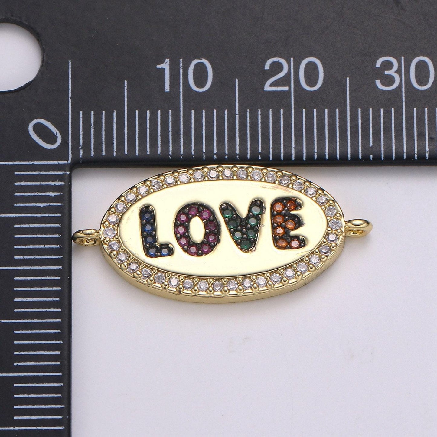 14k gold love bracelet connector charm link connector oval shape connector, cz pave bracelet necklace component supply