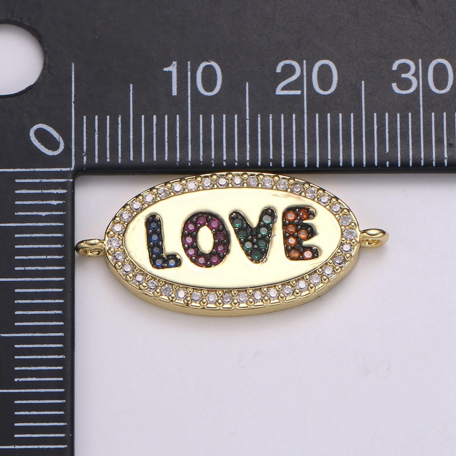 14k gold love bracelet connector charm link connector oval shape connector, cz pave bracelet necklace component supply