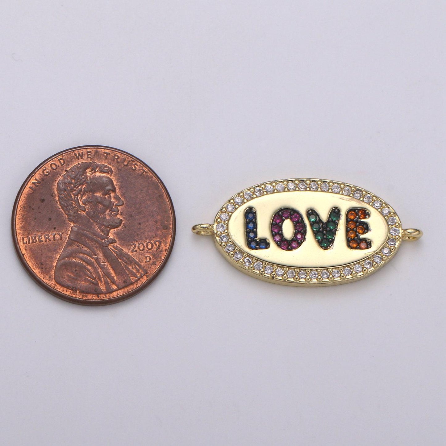 14k gold love bracelet connector charm link connector oval shape connector, cz pave bracelet necklace component supply