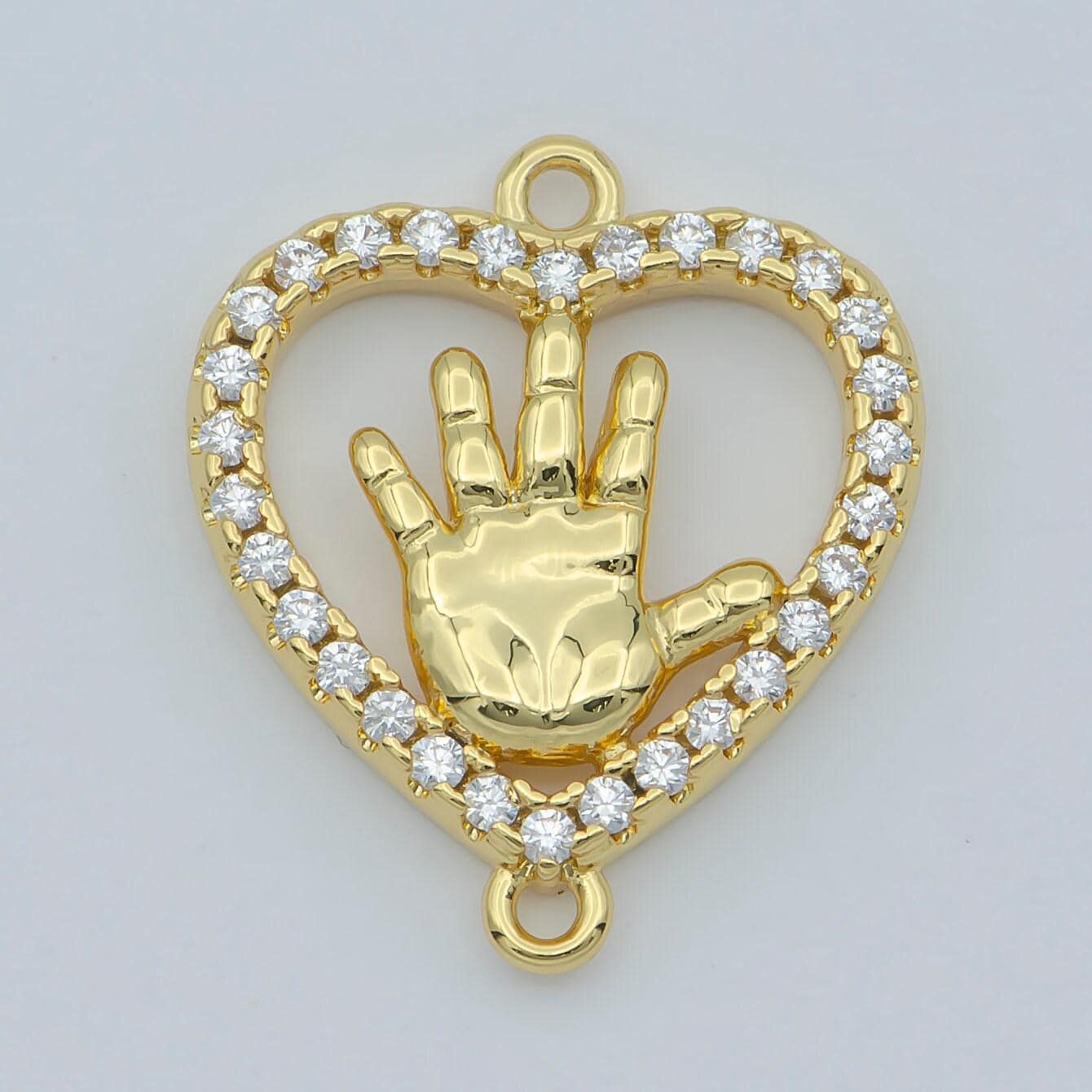 Gold filled baby palm charm connector heart hand charm,jewelry craft supply, diy bracelet, earring, necklace jewelry making findings