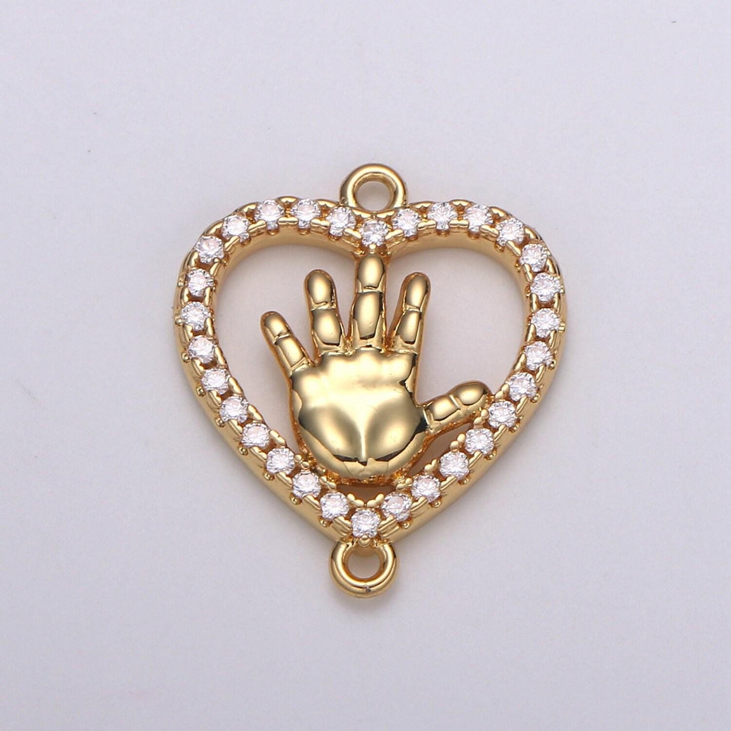 1pc red and clear 24k gold micro pave cz heart pendant charm, hand micro pave cz pendant hi five charm for diy jewelry, f-573, f-574