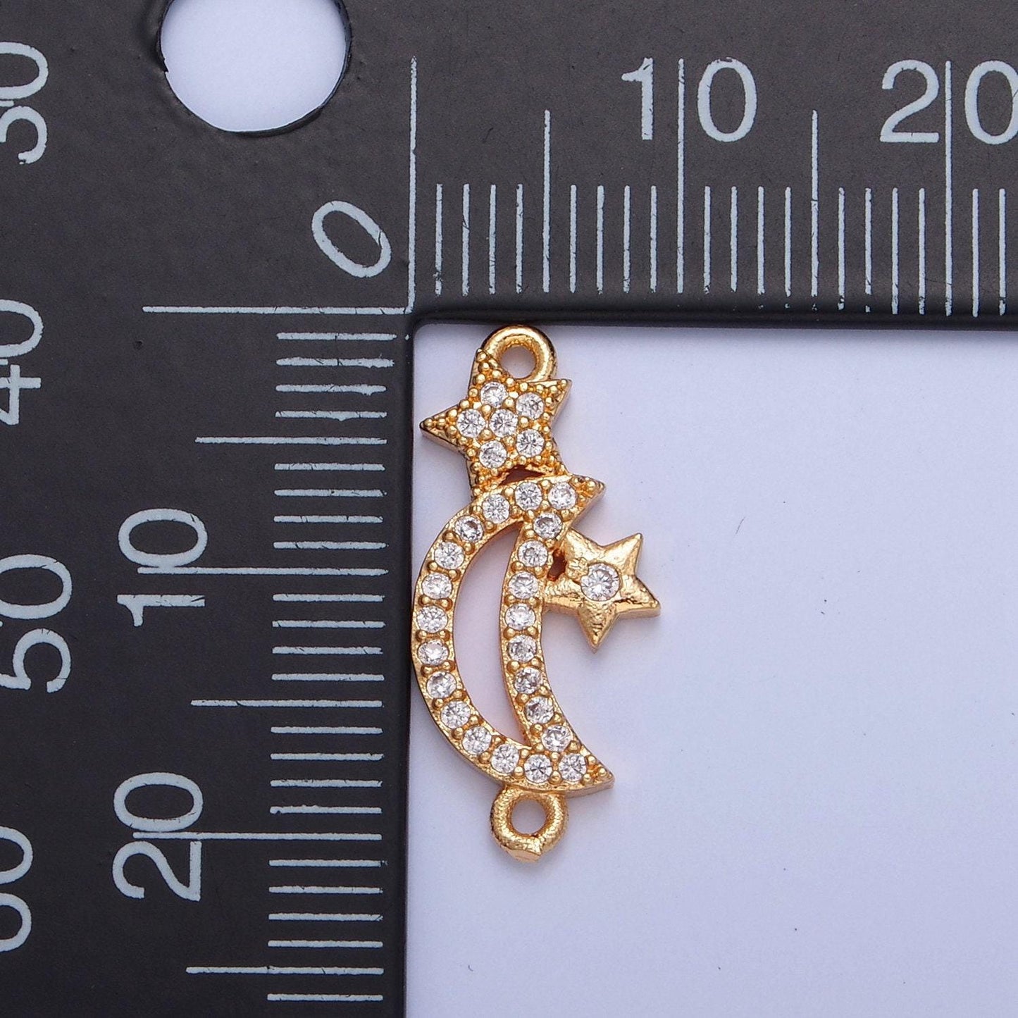 16k gold filled moon and stars micro pave cz stone connector, add on celestial night charm crystal cz for necklace bracelet supply | f-556