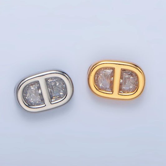 Clear cz anchor mariner 24k gold filled charm connector in gold & silver | f-524