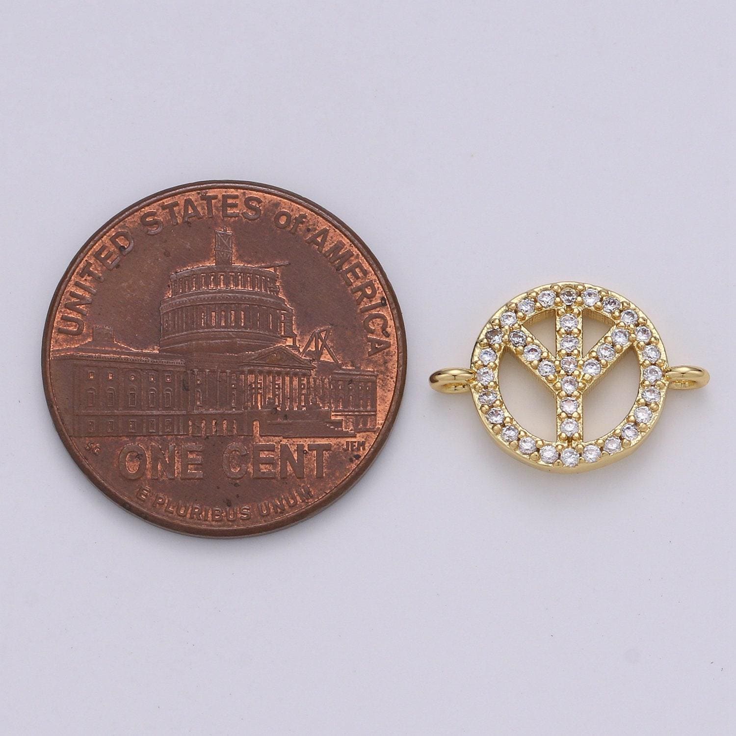 Peace sign charm, gold peace sign, micro pave charms, gold charms, peace symbol, pave pendants, cubic peace bracelet connector f-505