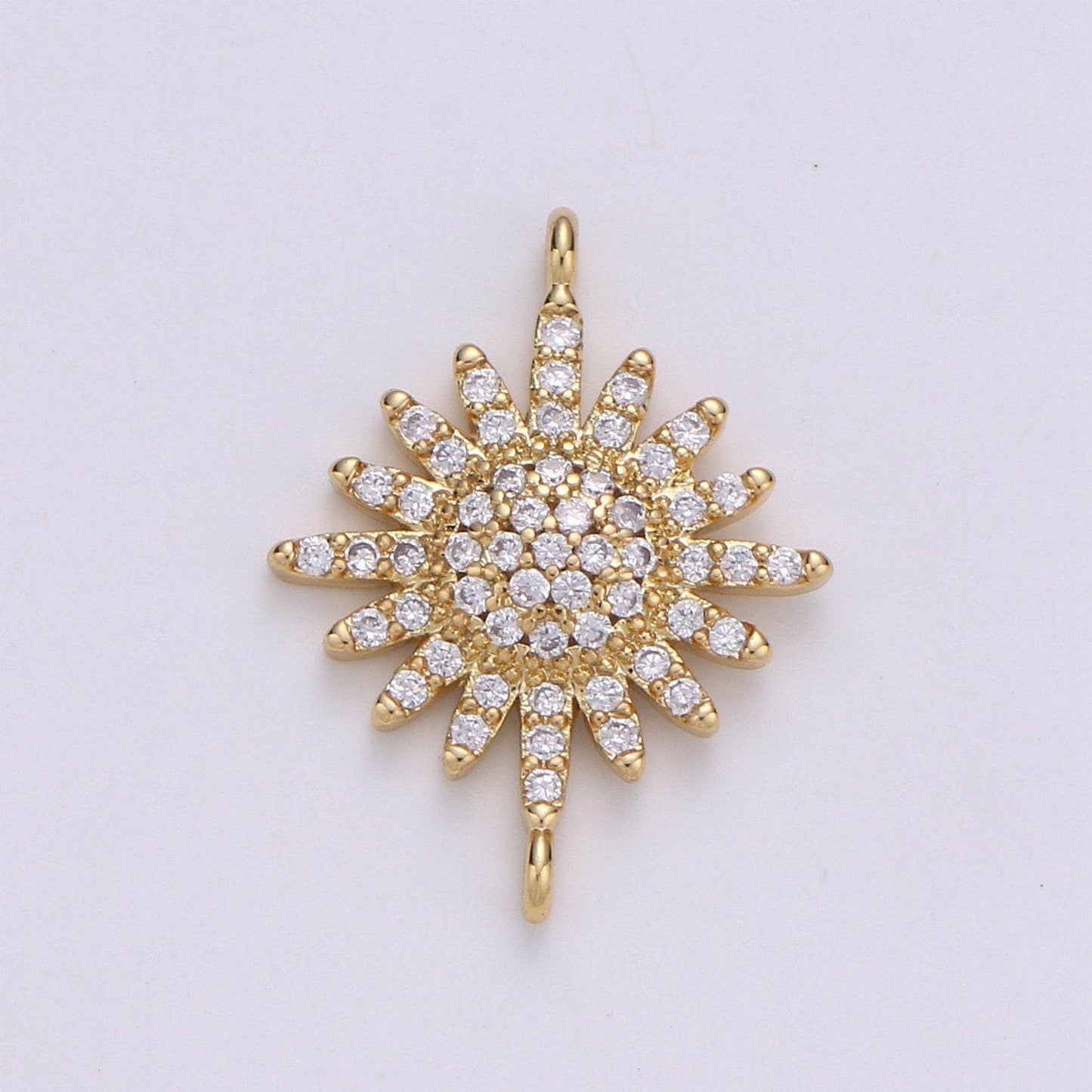 Gold sun cz paved connectors, bright charmcubic micro paved,celestial jewelry craft supply, sunshine, sunburst, nature lover gift f-504