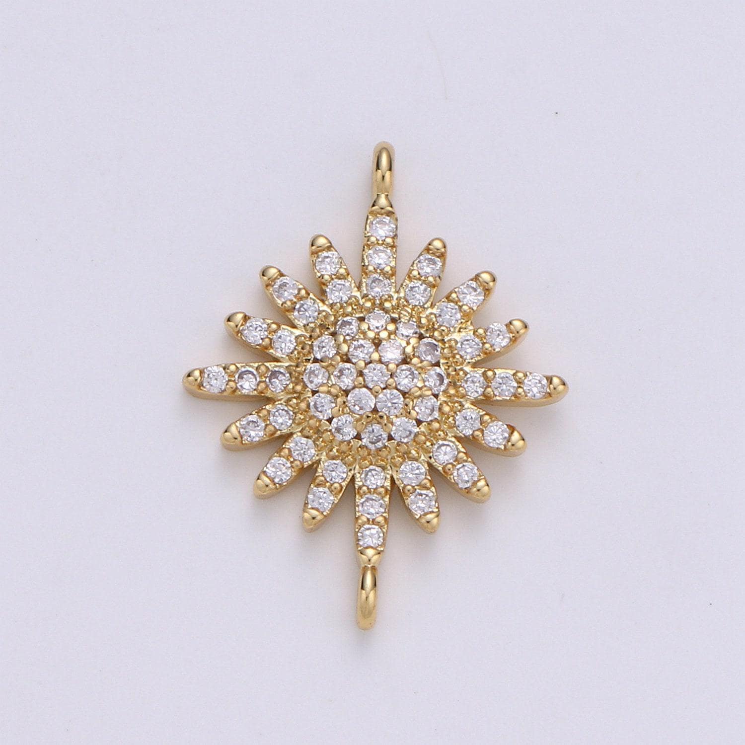 Gold sun cz paved connectors, bright charmcubic micro paved,celestial jewelry craft supply, sunshine, sunburst, nature lover gift f-504