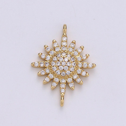 Gold sun cz paved connectors, bright charmcubic micro paved,celestial jewelry craft supply, sunshine, sunburst, nature lover gift f-504