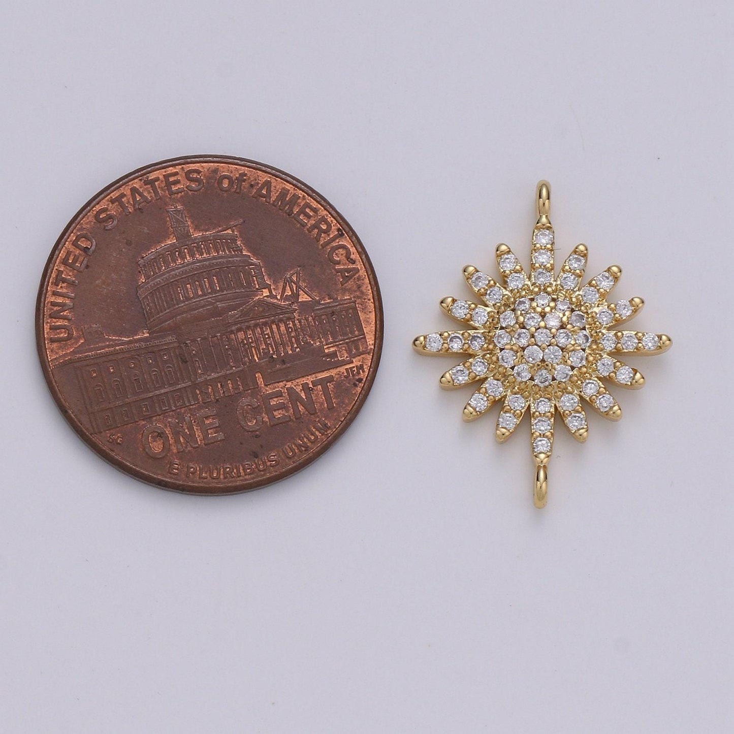 Gold sun cz paved connectors, bright charmcubic micro paved,celestial jewelry craft supply, sunshine, sunburst, nature lover gift f-504