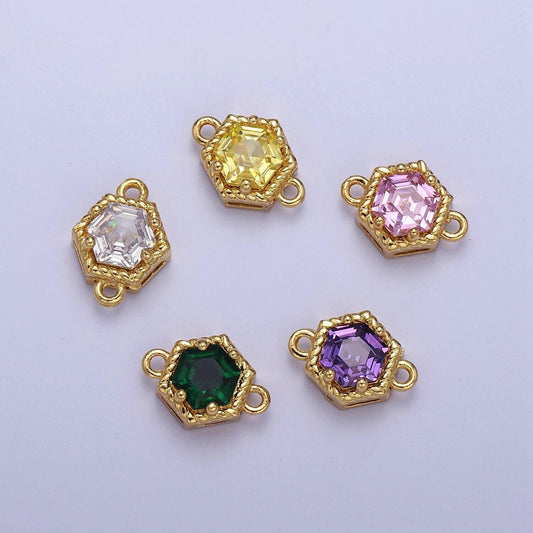 Mini 24k gold filled octagon charm connector cz micro pave colorful link connector for bracelet necklace f-500 f-782 f-783 f-794 f-796