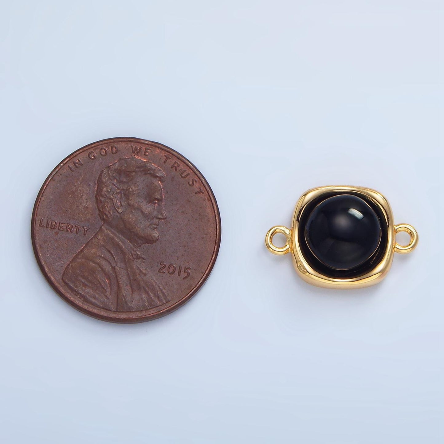 Black onyx embedded in 24k gold filled connector in gold & silver | f-498