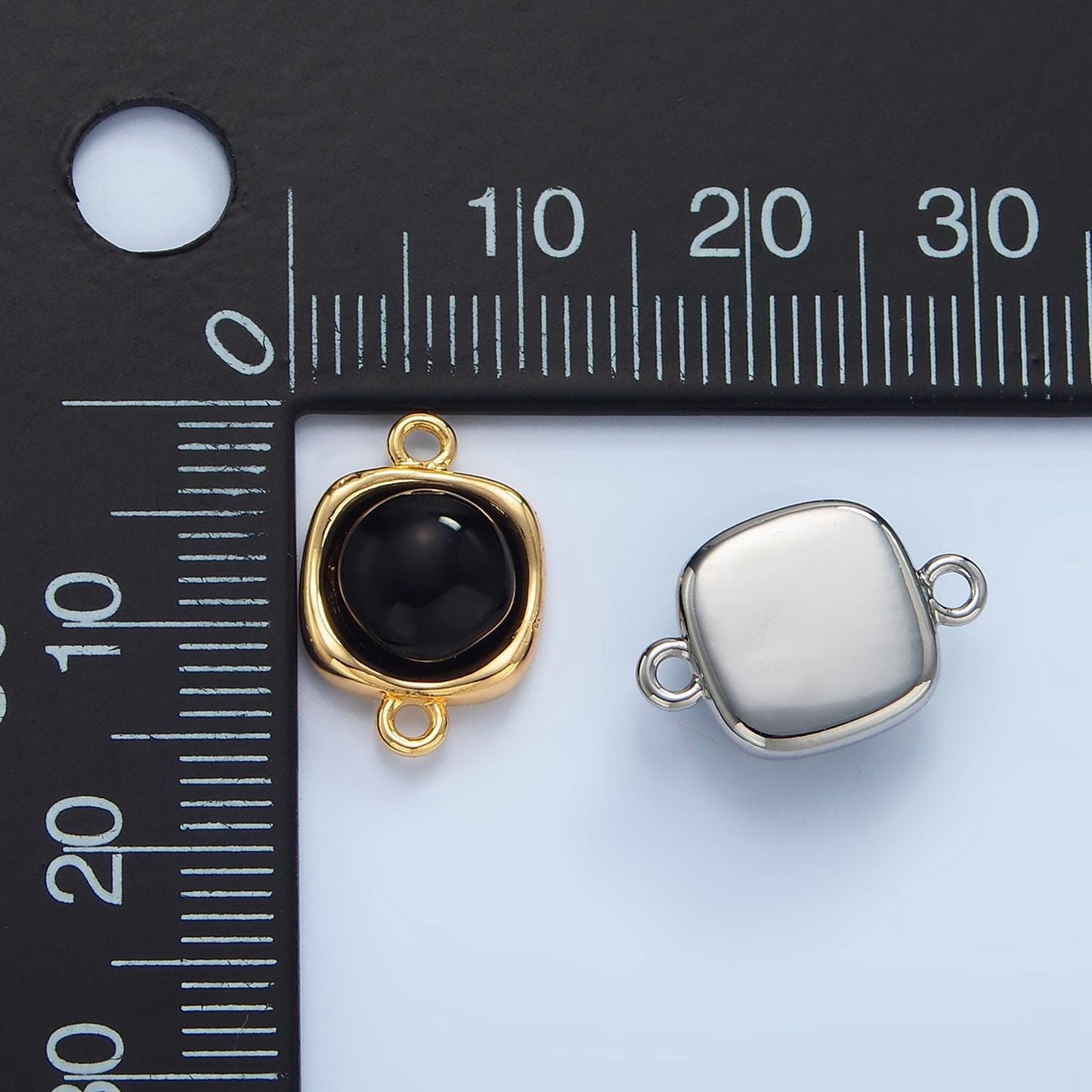 Black onyx embedded in 24k gold filled connector in gold & silver | f-498