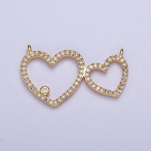 24k gold filled love hearts linked together micro pave cz stone connector, add on link charm crystal cz for necklace bracelet supply | f-488