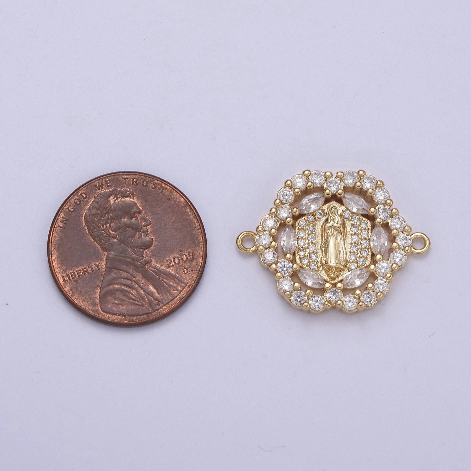 Dainty gold floral cubic virgin mary lady guadalupe charm connector for bracelet f-463
