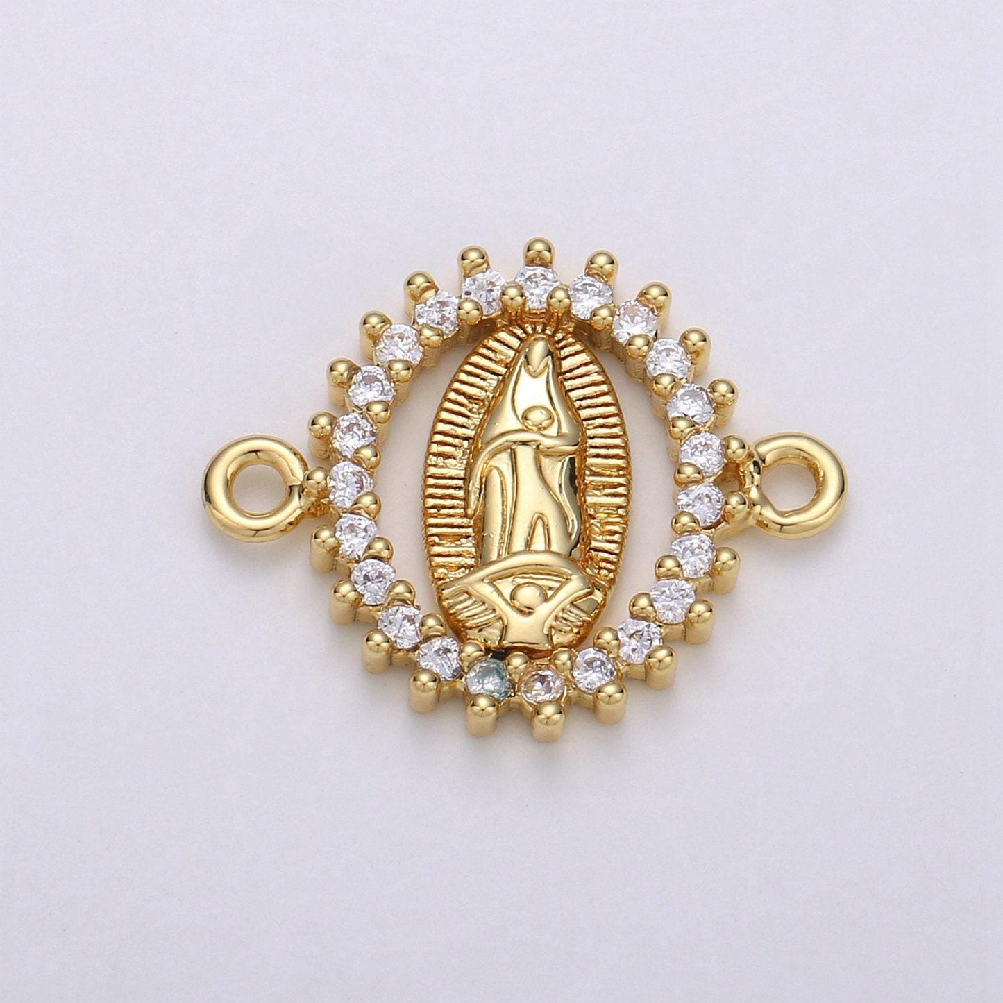 Cz micro paved gold virgin mother mary connectors, catholic baptism charm, medallion religious jewelry craft supply