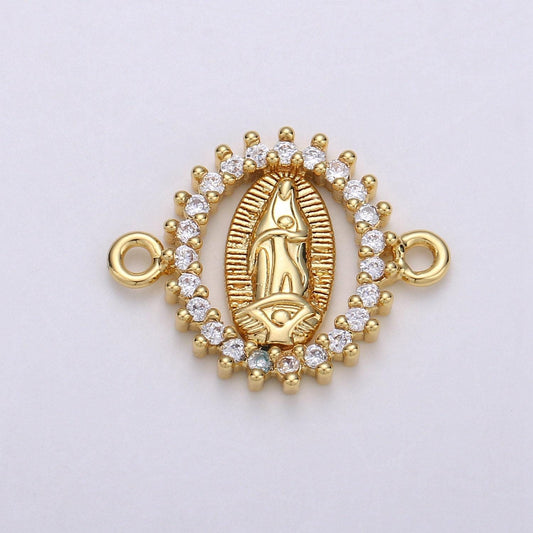 Cz micro paved gold virgin mother mary connectors, catholic baptism charm, medallion religious jewelry craft supply