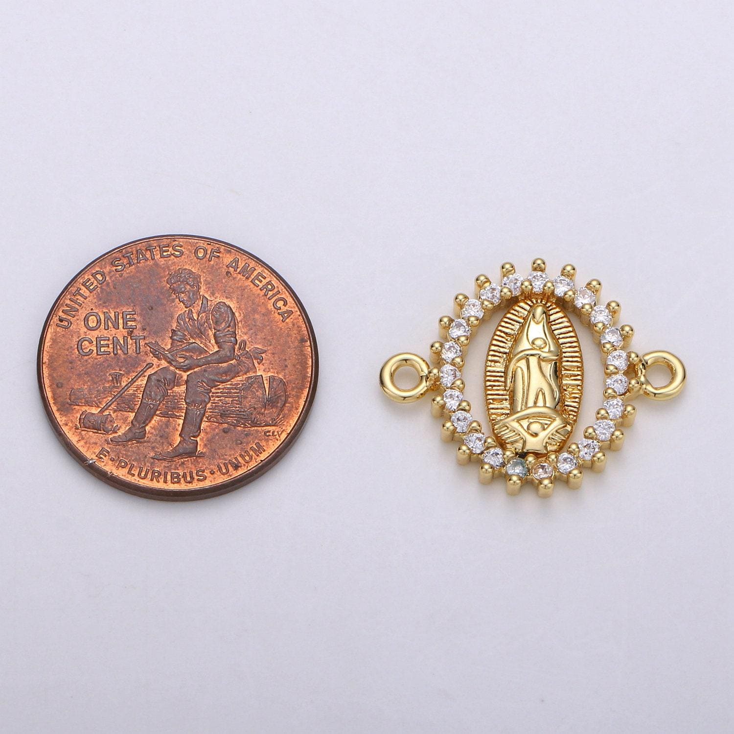 Cz micro paved gold virgin mother mary connectors, catholic baptism charm, medallion religious jewelry craft supply