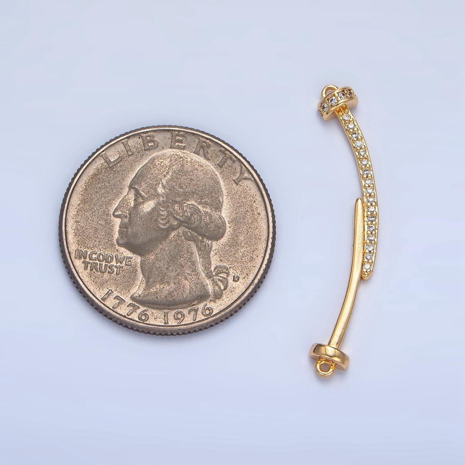 Curved double nail micro paved cz, 24k gold filled connector | f-458