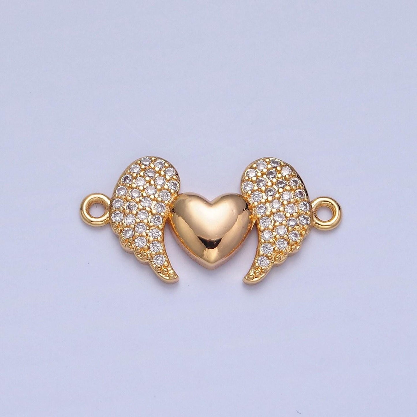 16k gold filled love heart angels wings micro pave cz stone connector, add on link charm crystal cz for necklace bracelet supply | f-416
