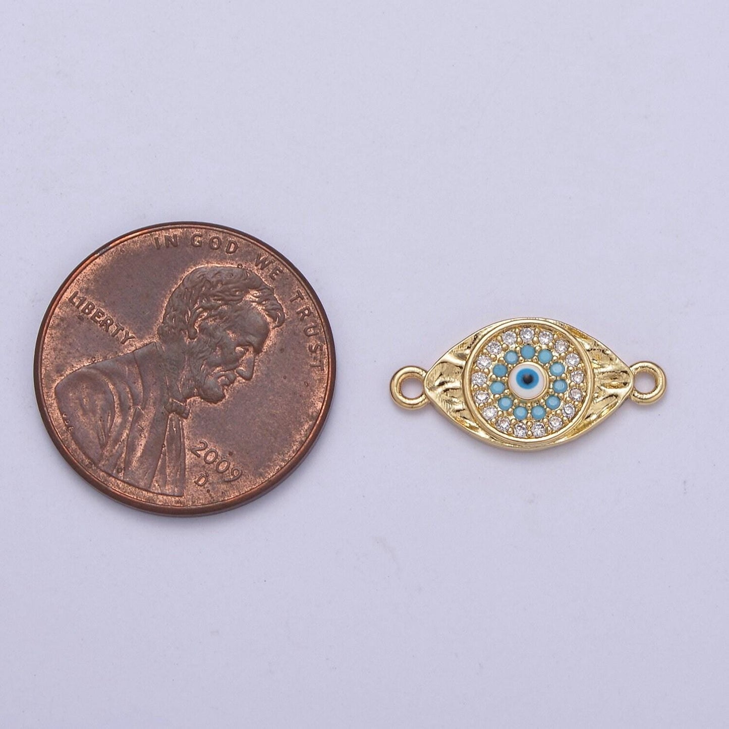 Dainty gold evil eye charm connector f-414