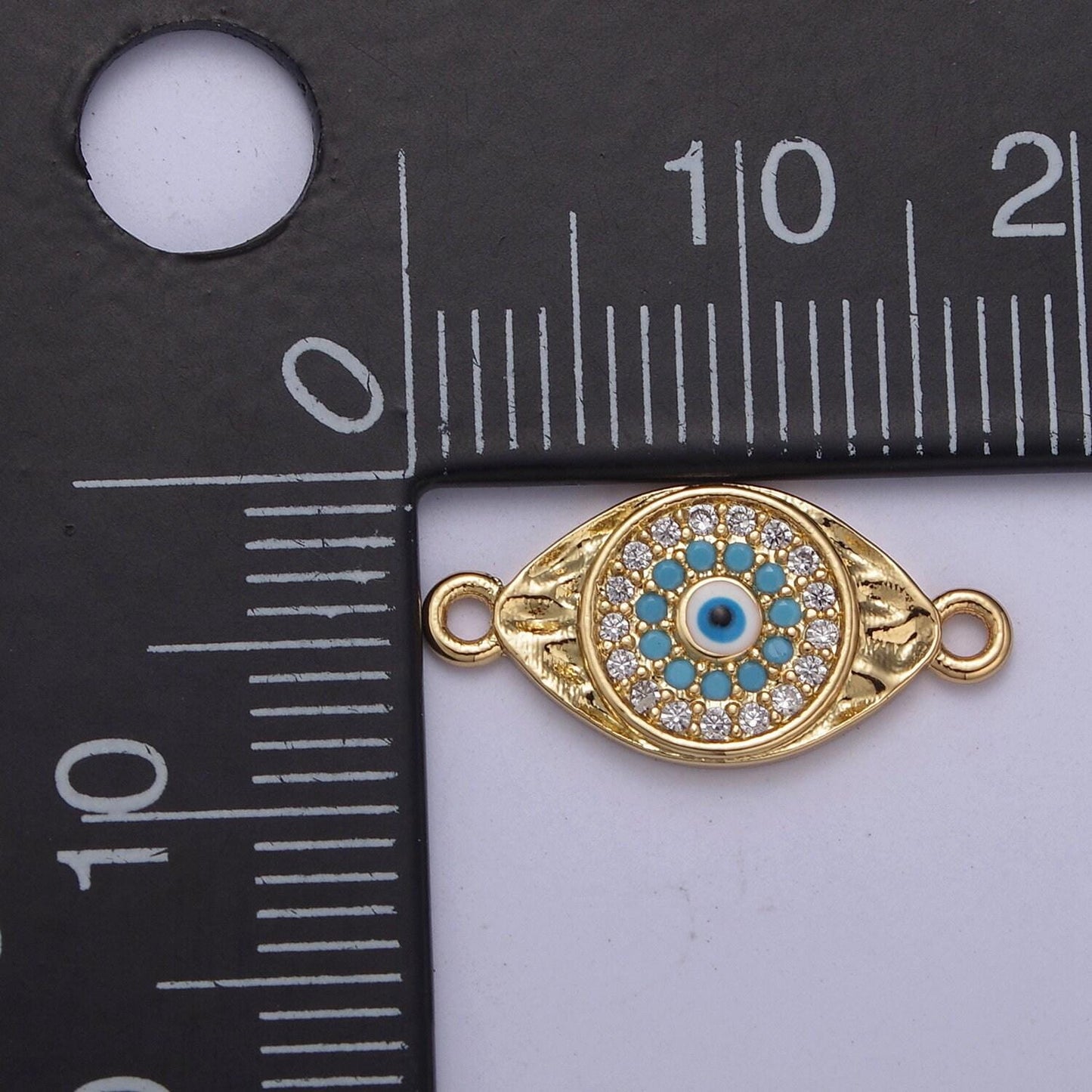 Dainty gold evil eye charm connector f-414