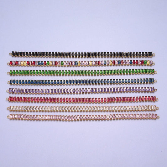 14k gold filled clear / colorful cz rectangular baguette paved connector bendable long bar connector for diy necklace component f-246