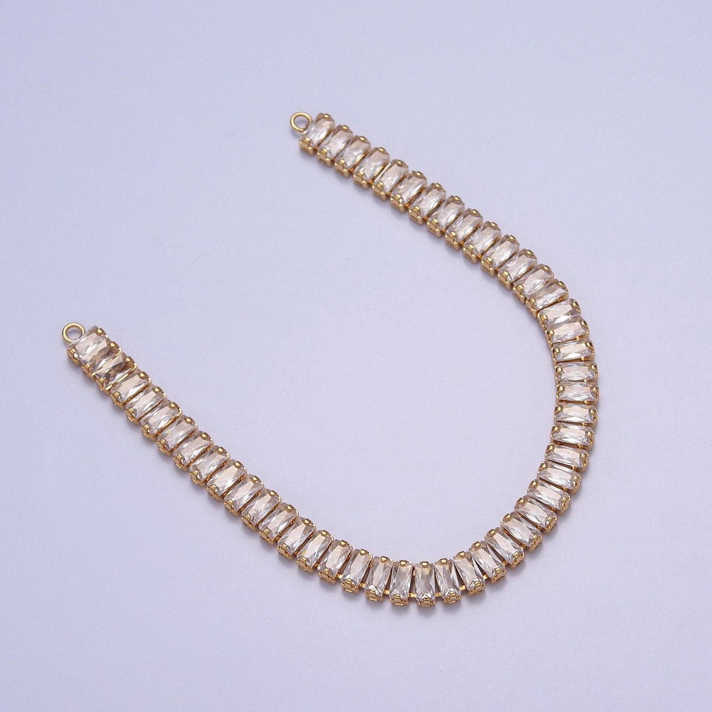 14k gold filled clear / colorful cz rectangular baguette paved connector bendable long bar connector for diy necklace component f-246