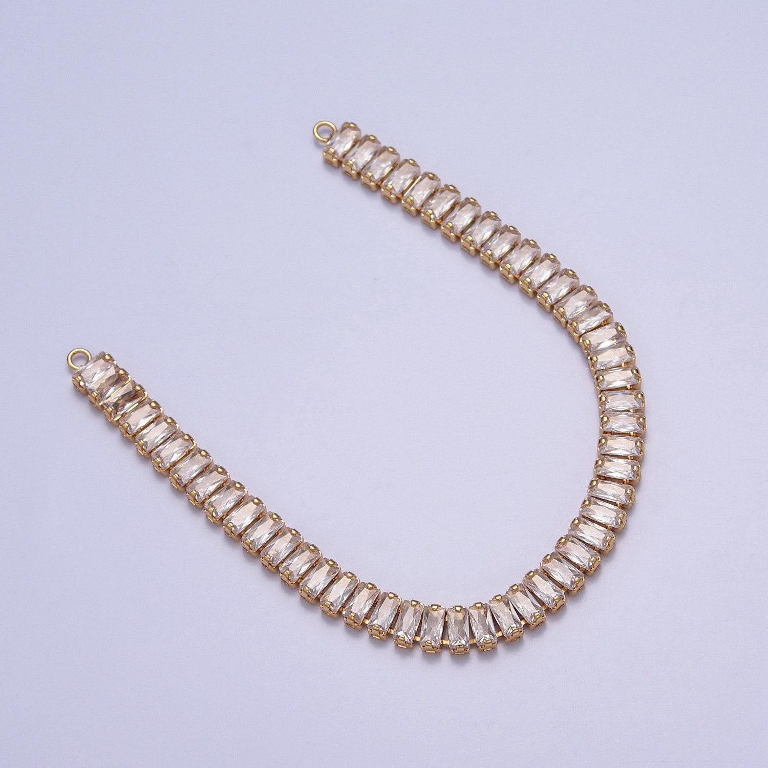 14k gold filled clear / colorful cz rectangular baguette paved connector bendable long bar connector for diy necklace component f-246