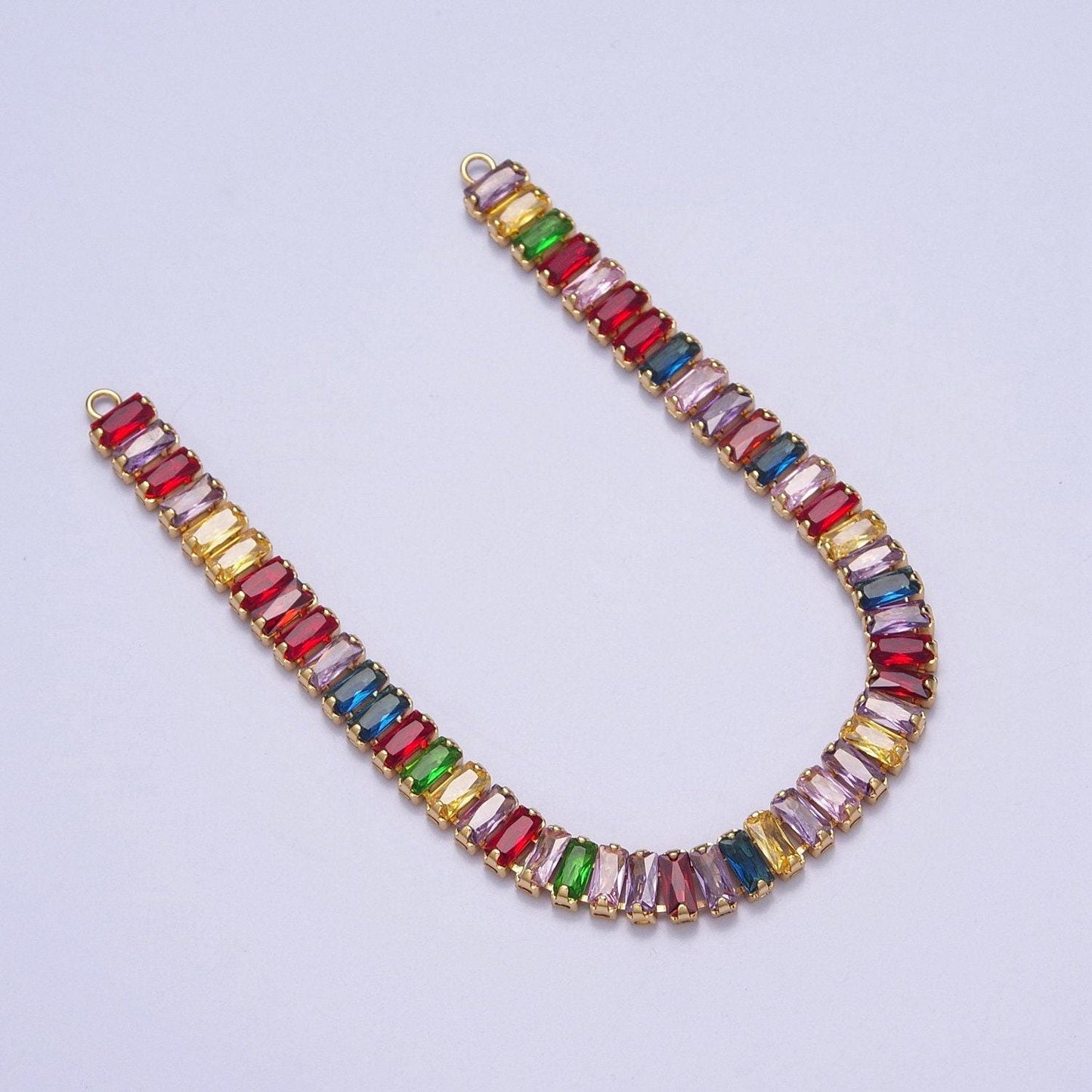 14k gold filled clear / colorful cz rectangular baguette paved connector bendable long bar connector for diy necklace component f-246
