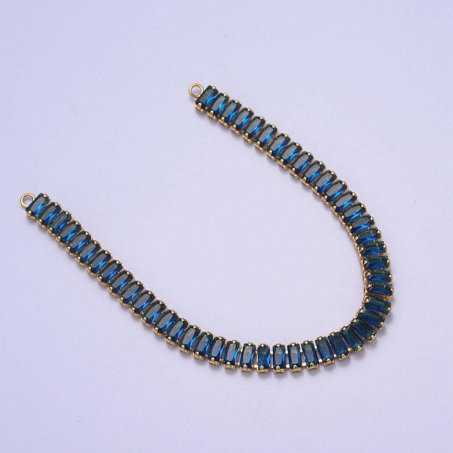 14k gold filled clear / colorful cz rectangular baguette paved connector bendable long bar connector for diy necklace component f-246