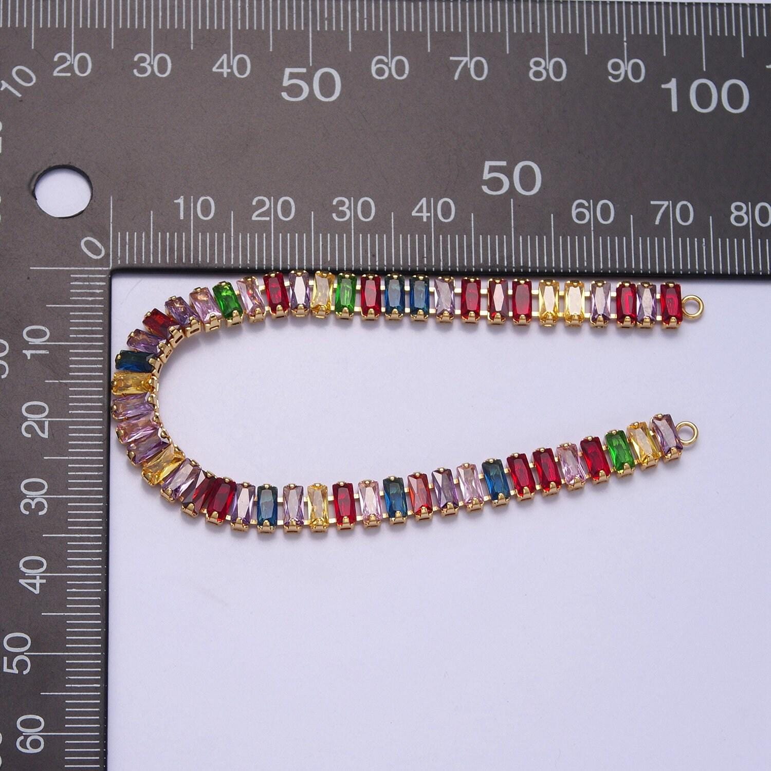 14k gold filled clear / colorful cz rectangular baguette paved connector bendable long bar connector for diy necklace component f-246
