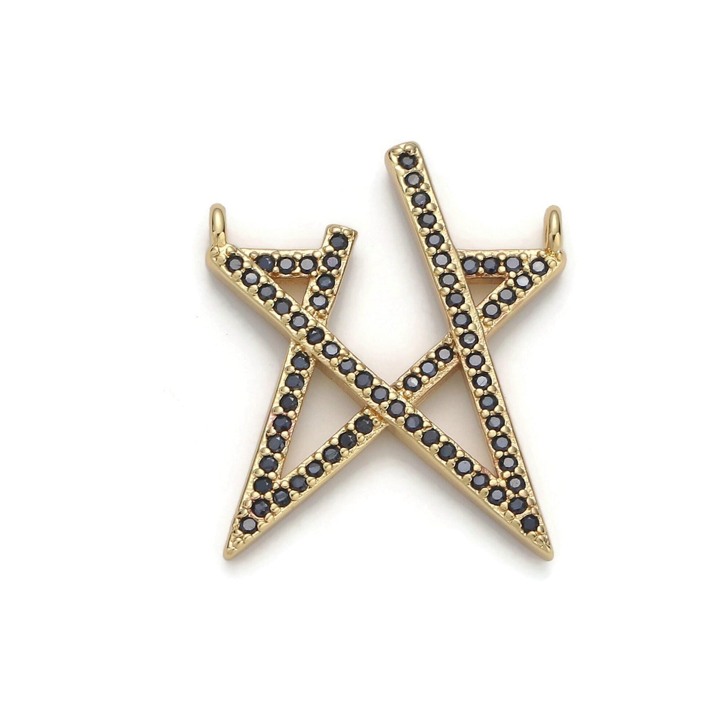 1pc gold star micro pave connector charm, cubic zirconia pendant charm, for diy jewelry, gold color