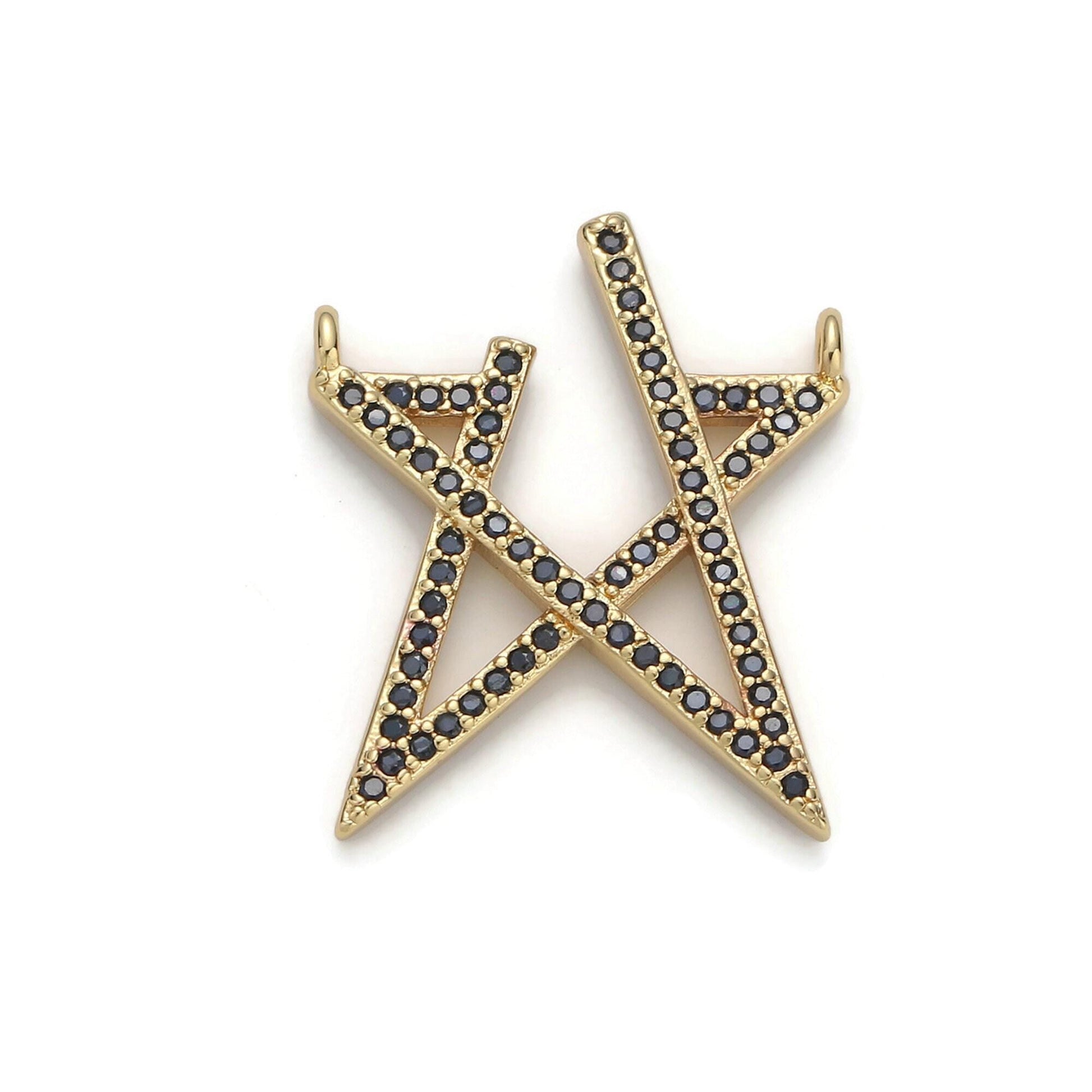 1pc gold star micro pave connector charm, cubic zirconia pendant charm, for diy jewelry, gold color