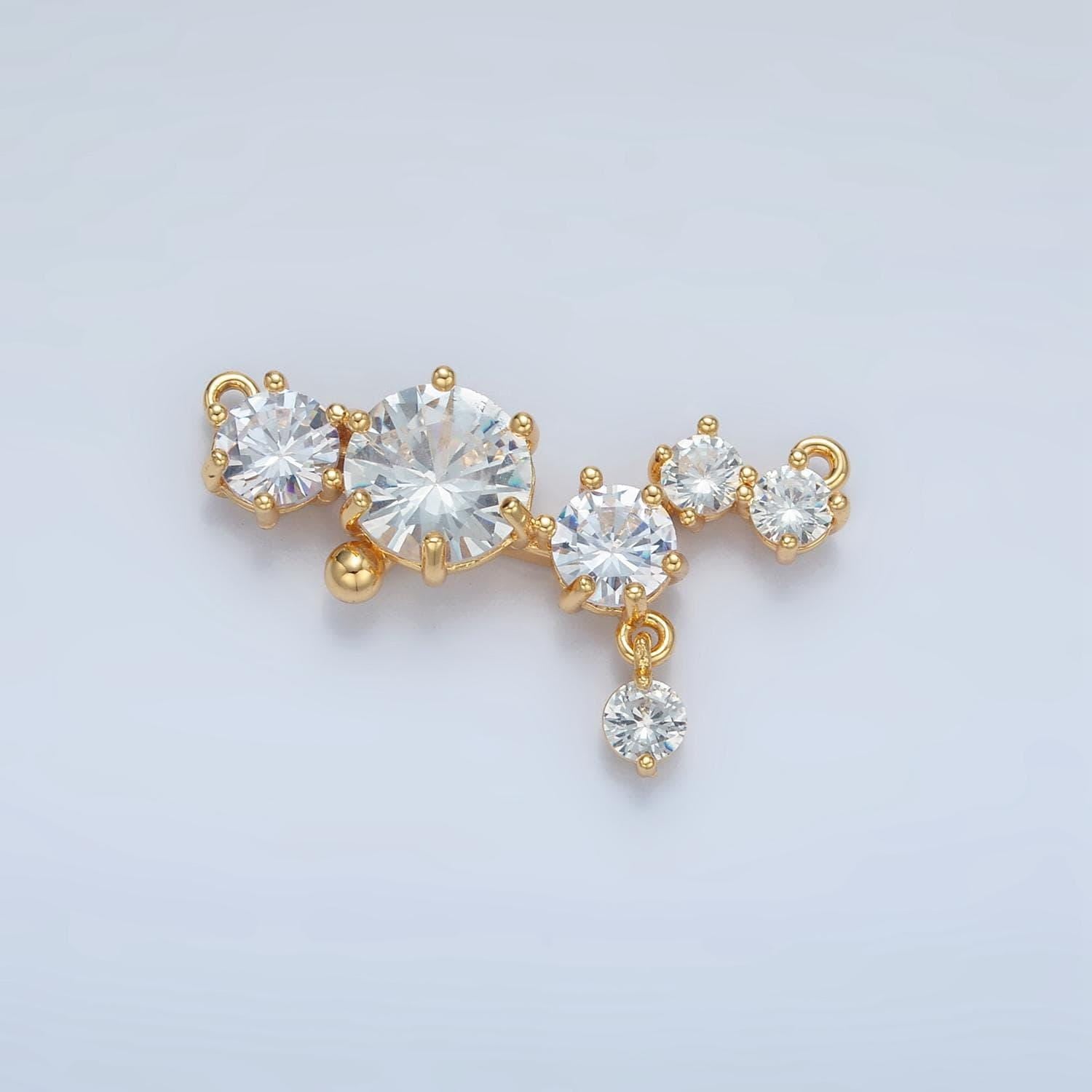 Clear cz curved drop connector 24k gold filled connector | f-310