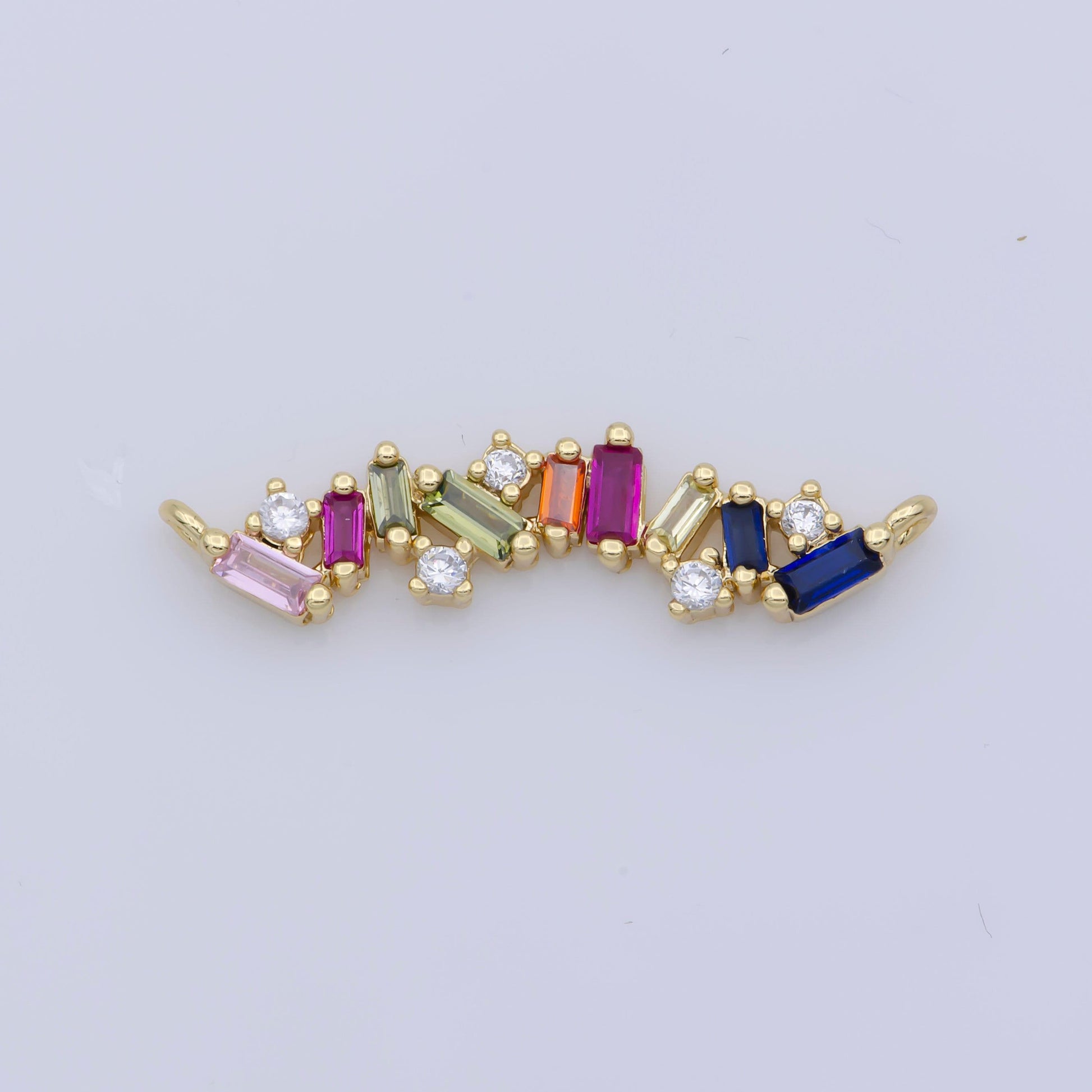 Multicolor curved linked baguette cubic zirconia cz connector for jewelry necklace bracelet making | f-306